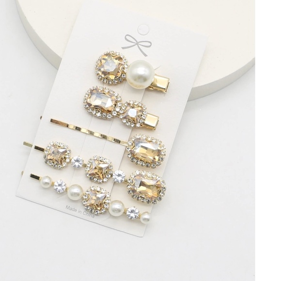 Luxe Rhinestone Statement Gold Tone Hair Pins Clips Set main image 7